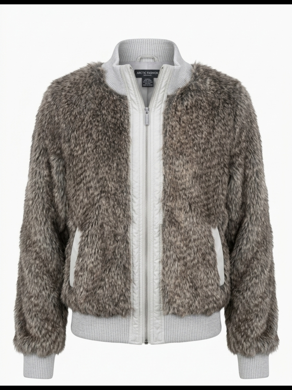 Vertigo Paris faux fur bomber jacket in brown and grey.